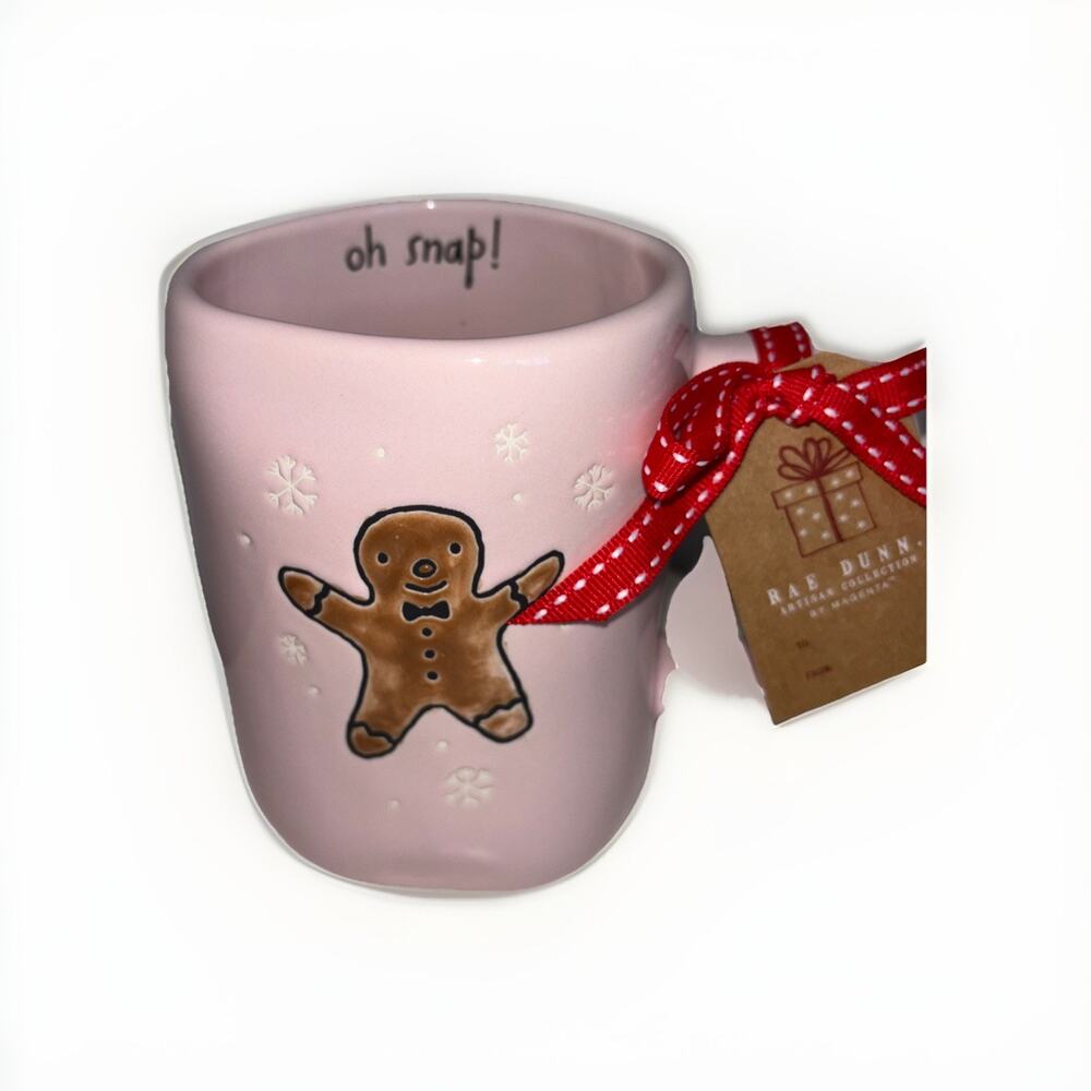 Rae Dunn Pink Gingerbread Man ‘Oh Snap’ Mug Christmas 2025 NEW